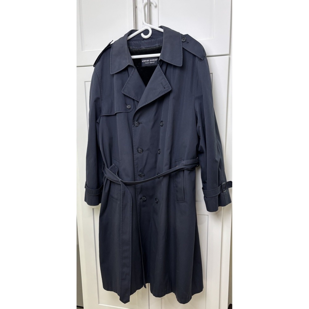 Vtg Newport Harbor Double Breasted Trench Coat Zip Out Lining Mens 48 R